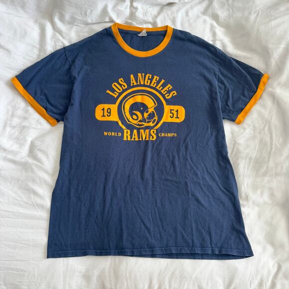 Vintage Los Angeles Rams 1951 World Champs Navy Blue Ringer Tee Size XL - Picture 1 of 5